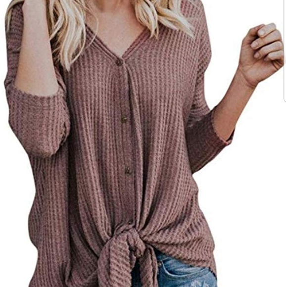 Tops - New Waffle Knit Tunic Henley Top, medium